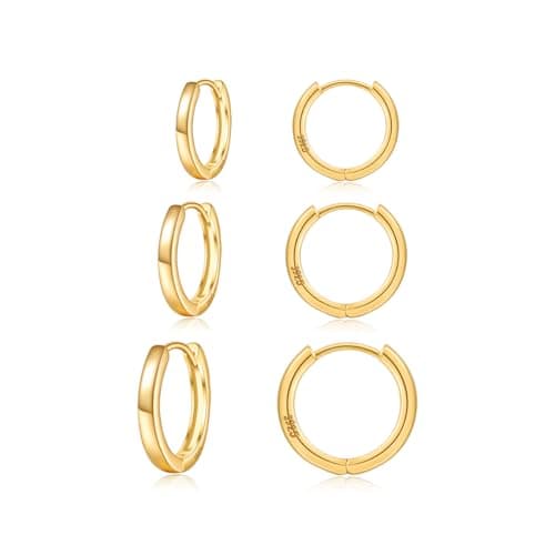 Image of JEMARA Gold Hoops Earrings for Women 14K Gold Plated Hoop Earrings Hypoallergenic Small Gold Hoops Cartilage Sleepers Huggie Gold Earrings for Women (3 Pairs)