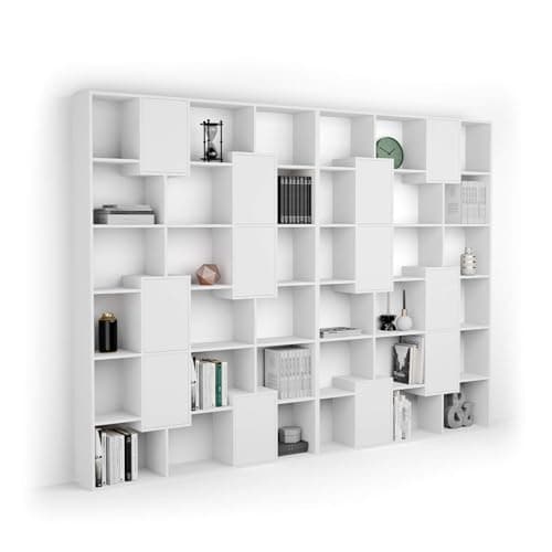 Image of Mobili Fiver, Iacopo XL Bookcase with panel doors (236.4 x 321.6 cm), Ashwood White, Made In Italy