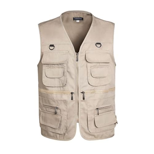 Image of LBL Men's Fishing Vest Outdoor Work Safari Travel Vest Multi Pockets Waistcoat Camping Hunting Photography Outerwear Gilet JW612 Khaki M