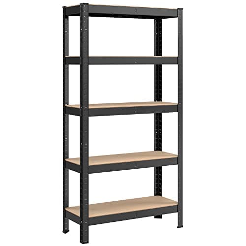 Image of SONGMICS 5-Tier Shelving Unit, Steel Shelving Unit for Storage, Boltless Assembly, for Garage, Shed, Load Capacity 650 kg, 30 x 75 x 150 cm, Black GLR030B21
