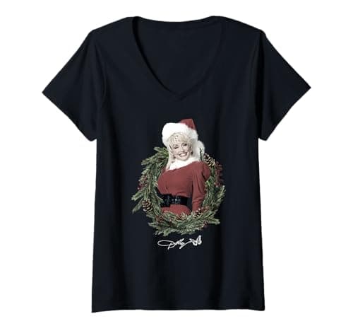 Image of Womens Dolly Parton Christmas Wreath V-Neck T-Shirt