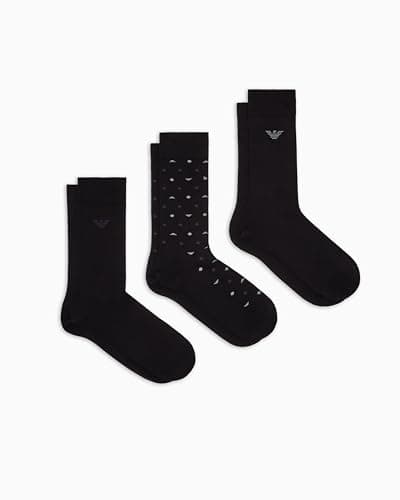Image of Emporio Armani MAN'S ALLOVER EAGLE 3-PACK SOCKS SHORT BLACK TU