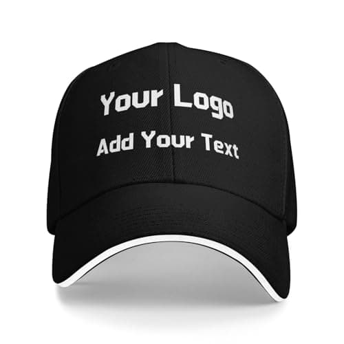 Image of Personalised Baseball Cap, Personalised Hat with Text Logo and Print Photo, Image, Custom Summer Sun Caps Unisex, Gift for Mother Father Man Woman Friend Black