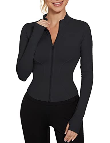 Image of IECCP Gym Tops for Women Long Sleeve Running T-Shirt Half Zip Sports Fitness Jacket Workout Yoga Tee Shirts with Thumb Holes Black L