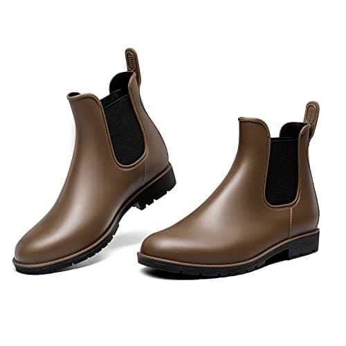 Image of DREAM PAIRS Wellington Boots Women and Men Ankle Ladies Wellies Short Chelsea Booties Waterproof Rain Boots,SDRB2201W-E,Brown,6.5 UK/40 (EUR)
