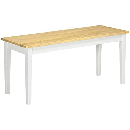 Image of HOMCOM 102 cm 2 Seater Dining Bench, Pine Wood Bench for Kitchen, Dining Room, Entryway, White