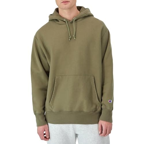 Image of Champion Men's Hoodie, Reverse Weave, Fleece Comfortable Pullover Sweatshirt For Men, Washed Outdoor Olive Green, S