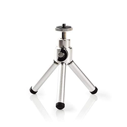 Image of Nedis Mini Table Tripod, Lightweight Aluminium Tripod for Photo & Video Cameras, 3-Way Pan Head, Adjustable Height, Flip Locks, Carrying Bag Included – Silver, 14.5cm