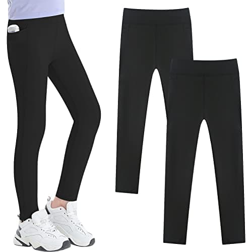 Image of Adorel Girls Sports Leggings Full Length Plain Pack of 2 Black with Pockets 9-10 Years (Manufacturer Size: 150)