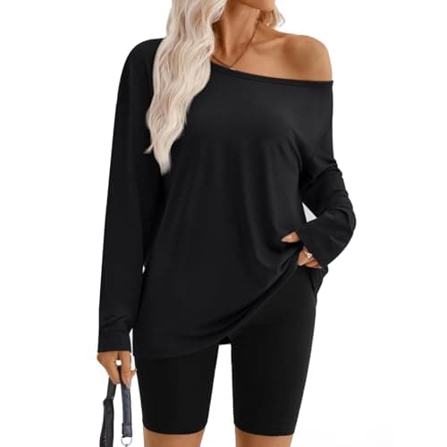 Image of Mayoii Off The Shoulder Tops for Women – Oversized Jumper, Black Tops for Women UK, Black Long Sleeve Top, Casual Off-Shoulder Sweatshirt Pullover (UK, Alpha, XL, Regular, Regular, Black)