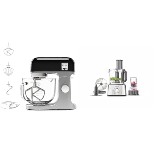 Image of Kenwood kMix Stand Mixer for Baking, Stylish Kitchen Mixer with K-beater, Dough Hook and Whisk, 5L Glass Bowl, 1000 W, Black & FDP65.180SI 2 in 1 Food Processor Multipro Express, Silver