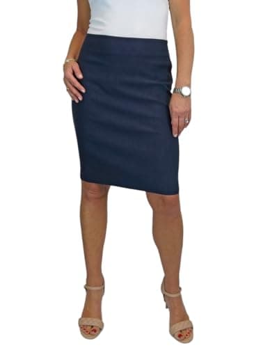 Image of icecoolfashion Women's Stretch Smart Casual Bodycon Pencil Skirt Ladies Above Knee Special Occasion Slim Fit Office Skirt Navy Blue (10)