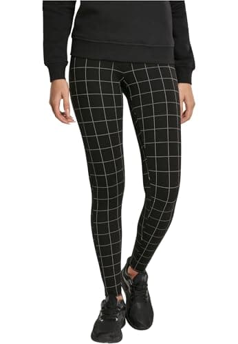 Image of Urban Classics Women's Ladies Check High Waist Leggings, Black (Black/White 00826), M UK