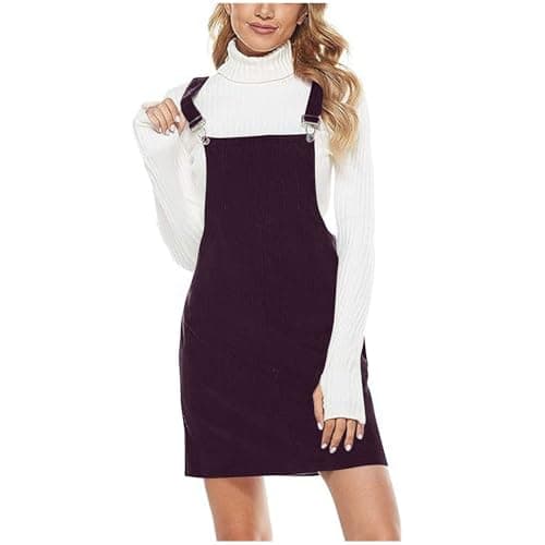Image of GMQWRK Corduroy Tunic Dresses for Women UK Adjustable Wide Straps Bib Overall Dresses with Front Pockets Square Neck Sleeveless Jumper Pinafore Dress Teen Girls Casual Mini Short Sundress