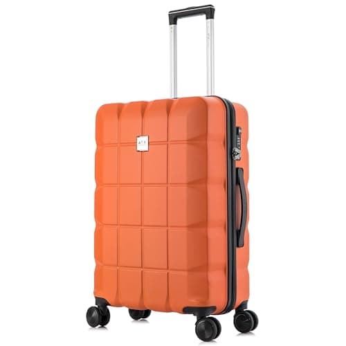 Image of ATX Luggage Medium Suitcase on 4 Dual Spinner Wheels Super Lightweight ABS Hard Shell Hold Check in with Built-in TSA Lock (Orange, 65Liter)