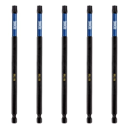 Image of 5 x Rennie Tools 150mm Long T30 TX30 Impact Screwdriver Driver Bits Set. Heavy Duty Magnetic Torx Screwdriver Bit Set. Black Oxide Coated Torx Impact Driver Bits. Torx Bit Set.