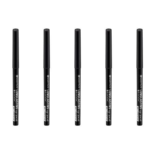 Image of essence Long-Lasting Eye Pencil, No. 01, Black, Long-Lasting, Defining, Vegan, Waterproof, No Microplastic Particles, Nanoparticles Free, Pack of 5 (5 x 0.28 g)