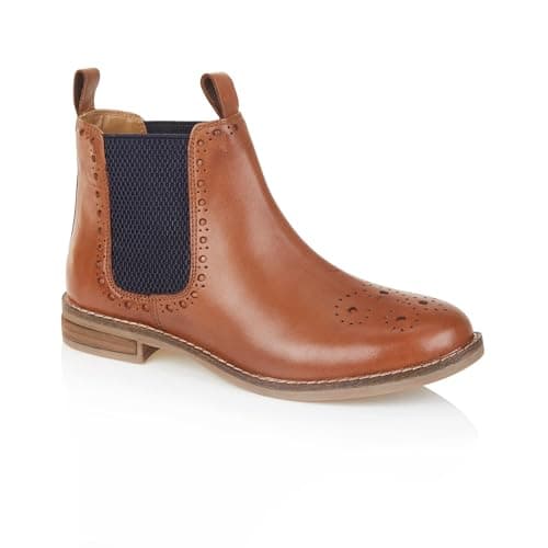 Image of Silver Street London Zoey Premium Leather Womens Boots Brogue Comfortable Lightweight Chelsea Boots, Tan, UK 5