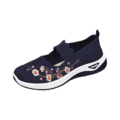 Image of Knitted Trainers Women Trainers for Women Wide Fit Wedge Walking Sneakers Casual Fashion Non Slip Running Shoes Lightweight Low Top Slip on Orthopedic Trainer Women's Walking Trainer Blue 5