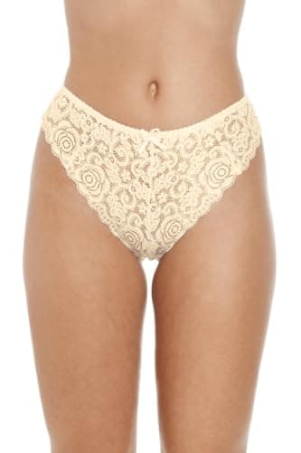 Image of Camille Womens Three Pack Ivory Floral Lace Melody Thongs 14 Ivory