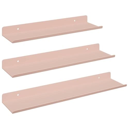 Image of RCODSSK Minimalist Wall Shelf Set 3 Pieces, Pink Floating Shelf 40x9x2.5 cm, Wall Mounted 3 Pcs Cold-Rolled Steel for Living Room Office