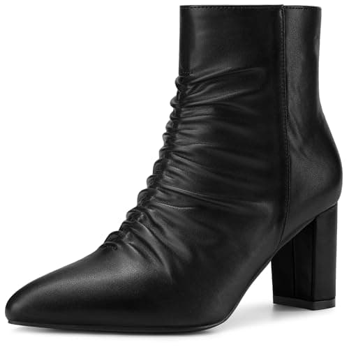 Image of Perphy Pointed Toe Slouched Block Heels Ankle Boots for Women Black UK 6/Label Size 8 US