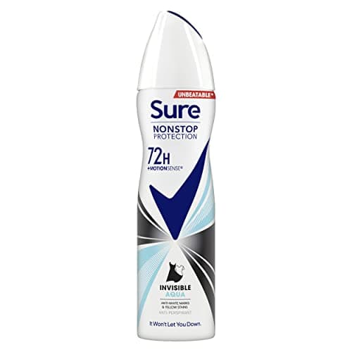 Image of Sure Invisible Aqua Nonstop Protection deodorant spray that protects against white marks and yellow stains Anti-perspirant Deodorant Aerosol 72h protection against sweat and odour 150 ml (Pack of 6)