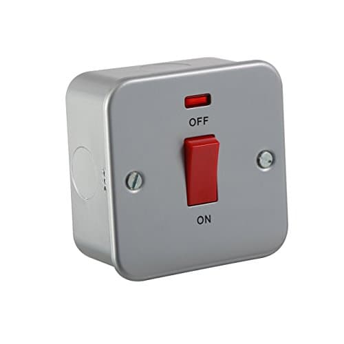 Image of Knightsbridge M8331N Gang Metal Clad 45A Dp Switch with Neon-Single Size, 230 V, Silver