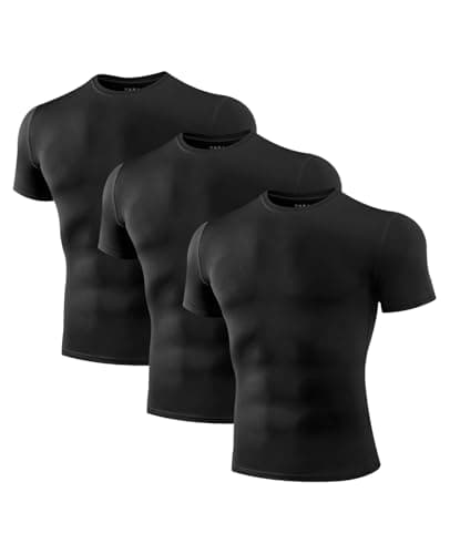 Image of Niksa Compression Shirt Men, 3 Packs Short Sleeve Gym T Shirts Men's Muscle Fit T-Shirt Breathable Active Wear T Shirt Base Layers Quick Dry Tops for Running Cycling Sports, Black, M