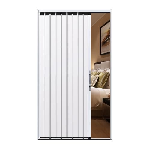 Image of Heavy Duty Accordion Folding Door 198cm Tall with Lock & KeyDurable Concertina Internal Doors for Home & Commercial UseStylish Grey & White (73x78in/185.4x198cm)