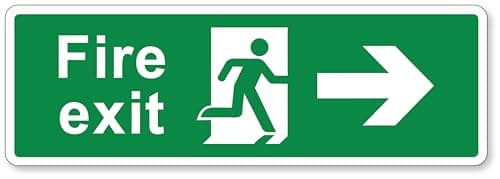 Image of Fire Exit Sign Right Arrow Running Man 300x100mm Self Adhesive Vinyl - Emergency Exit Safety Sign - Peel & Stick Wall Door Sign for Office Warehouse (1)