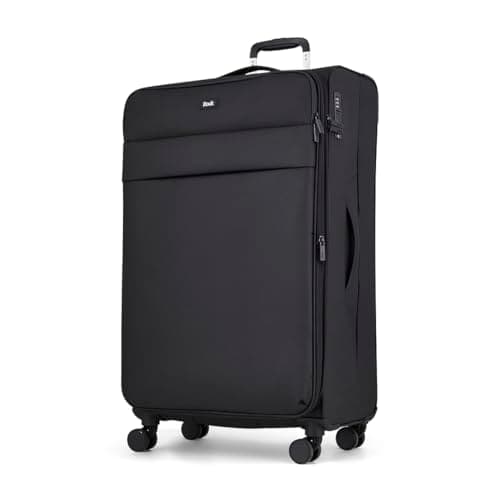 Image of Rock Harper Large Soft Shell Suitcase in Black - Lightweight, Sleek & Minimalist Design - Telescopic Handle, 360 Swivel-Wheels & TSA Combination Lock - 78 x 47 x 34cm 84L Capacity
