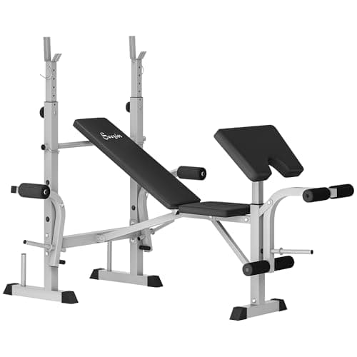 Image of HOMCOM Adjustable Weight Bench with Squat Rack, Heavy Duty Bench Press Rack with Preacher Curl Pad, Leg Developer, Barbell Rack, Butterfly Arms, Multiuse Home Gym Strength Training Workout Bench, Grey