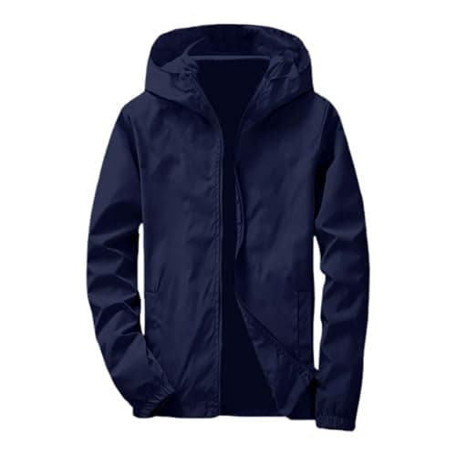 Image of Beokeuioe Summer Jacket Lightweight Plus Size Rain Jacket Men's Sun Protection Outdoor Jacket Breathable Wind Jacket Bicycle Functional Jacket Quick Drying Plain Thin Softshell Jacket, navy, 3XL