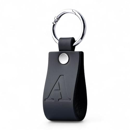 Image of Full Grain Leather Alphabet Letter Keyring for Men & Women, Personalised Initial Keychain for Car & House Keys, Matte Black, Hot Embossed, Premium Gift (A)