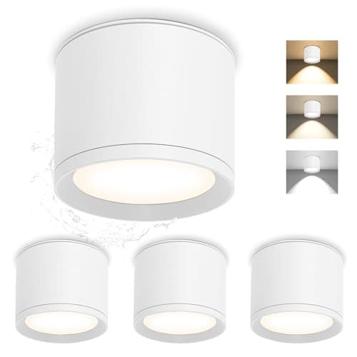 Image of GeyouLux 3CCT LED Spotlights Ceiling Lights IP44, 7W 800LM Ceiling Lights Bathroom, Ø84*65mm 3000K/4500K/6500K Aluminum Light Fittings Ceilings for Bathroom, Bedroom, Hallway, White 4 Pack