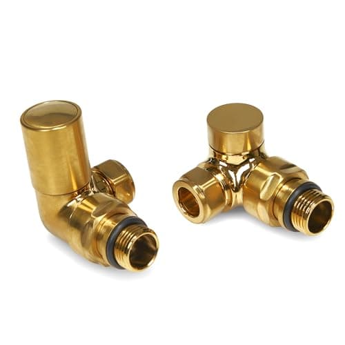 Image of Brushed Brass Radiator Valves Angled Straight Corner 15mm Traditional Towel Rail Valves Pair (Corner)