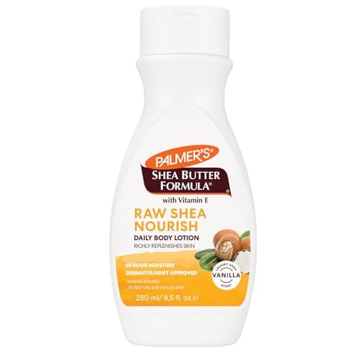 Image of Palmer's Raw Shea Nourish Daily Body Lotion with Vitamin E, Vanilla Scent, 48 Hour Moisture, Deep Hydration for Dry Skin, Non-Greasy Nourishing Lotion, Skin Softening Formula, Dermatologist Approved,