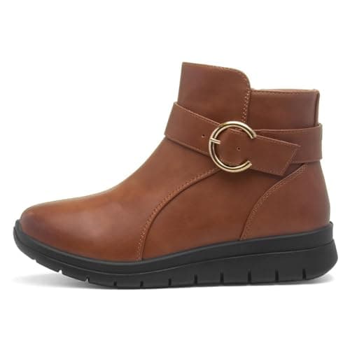 Image of Softlites Womens Tan Wedge Zip Up Buckle Boot - Size 5 UK - Brown