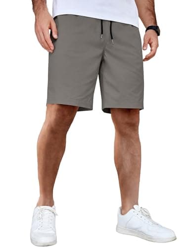 Image of COOFANDY Men's Cotton Shorts Casual Chino Summer Shorts for Men with Elasticated Waist and Pockets Dark Grey XL