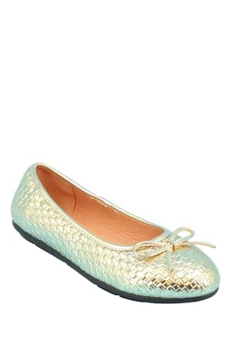 Image of Chums Ladies Dr Lightfoot Wide Fit Basket Weave Ballerina Pumps (EE Fit) Slip On Comfort Shoe with Bow Detail & Padded Insole Gold 6