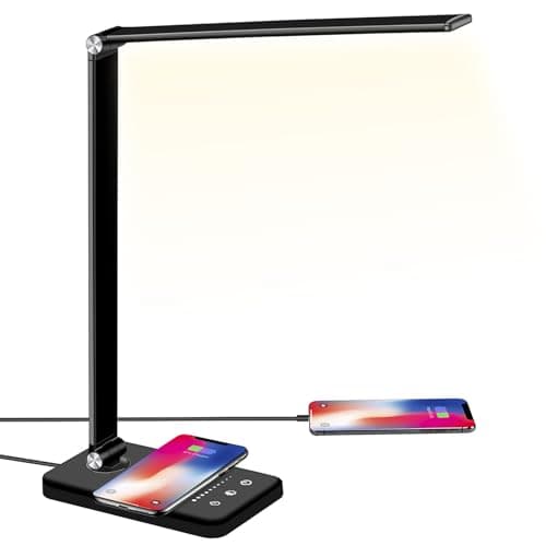 Image of BIENSER LED Desk Lamp with Wireless Charging, USB Charging Port, 10 Brightness Levels, 5 Lighting Modes, Dimmable Eye-Caring Desk Lamps for Home Office, Touch Control, Auto Timer, 20W Adapter Included