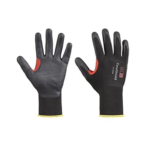 Image of Honeywell 10 Pairs CoreShield™ cut resistant work gloves, Black/Red, Cut Level A, Nitrile Microfoam coating, washable, touchscreen capacitive, size 6/XS, 21-1515B/6XS