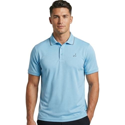 Image of Under Par Men's Golf Polo Shirt with Stretch Breathable Fabric UV Protection Moisture Wicking Gym Workout Quick-Dry Short Sleeve Sports T-Shirt for Men Adults Running and Work (Sky Blue, L)