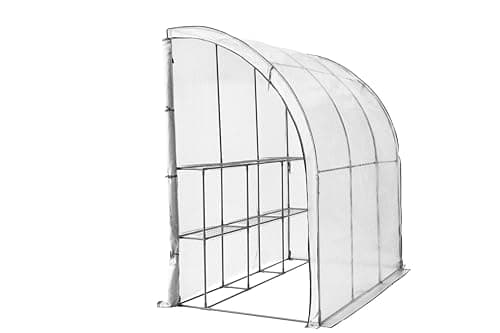 Image of Top Home Solutions® Lean To Greenhouse - 6 Shelves Walk In Greenhouse With White PE Cover, Roll-Up Zipped Door - Premium Quality Growhouse For Plants, Garden And Outdoor