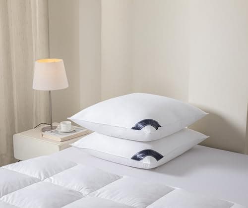 Image of Littens Luxury European Continental 80cm x 80cm Large Square White Duck Feather & Down Pair Pillows 230TC 100% Cotton Casing, Down Proof (32" x 32")