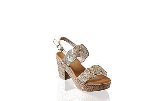 Image of IVACHY Womens Sandal Ladies Wedge Woven Braided Block Heels Summer Espadrille Platform Shoes Size UK Gold