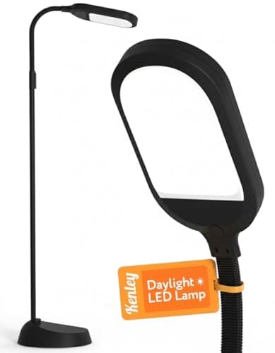 Image of Natural Daylight LED Floor Lamp - 15W LED Craft Light Floor Standing for Reading, Crafting, Sewing - Full Spectrum Bright Sunlight - Adjustable Gooseneck - Task Lamps for Living Room, Bedroom, Office