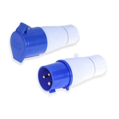 Image of 16A 240V Site Trailing Plug & 16 Amp Socket 230V 16A 3 Pin PCE 240 Volt Blue Hook Up, Weatherproof Industrial Connector for Construction Sites - 2pcs