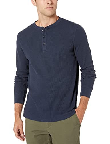Image of Amazon Essentials Men's Regular-Fit Long-Sleeve Waffle Henley Shirt, Navy, XL